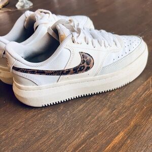 Nike Court Vision Alta Platform Sneakers – White w/ Leopard Swoosh